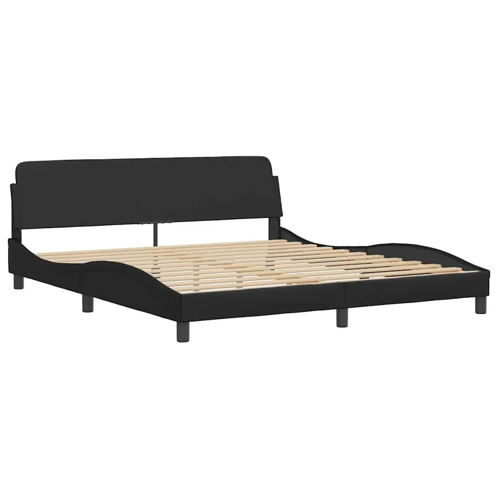Black Bed Frame with Colourful LED Strip Lights Faux Leather Headboard 180x200cm