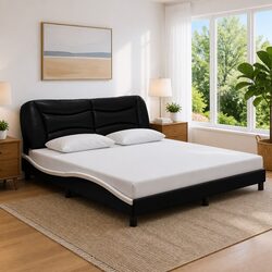 Black Faux Leather Bed Frame with LED Lights 180x200 cm