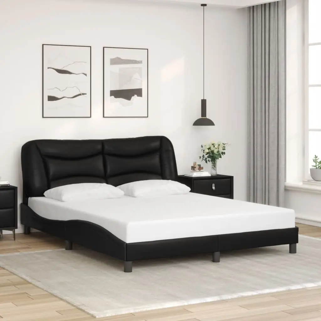 Black Faux Leather Bed Frame with LED Lighting