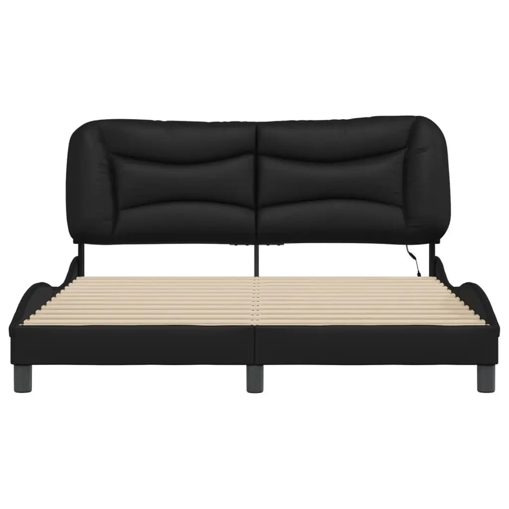 Black Faux Leather Bed Frame with LED Lighting