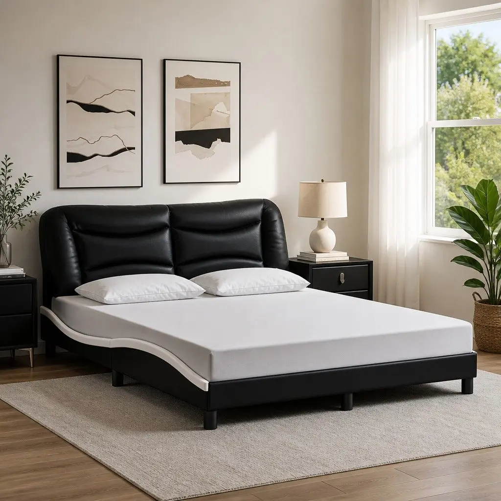 Bed Frame with LED Lights Black and White 152x203 cm