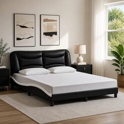 Bed Frame with LED Lights Black and White 152x203 cm Bedroom Furniture
