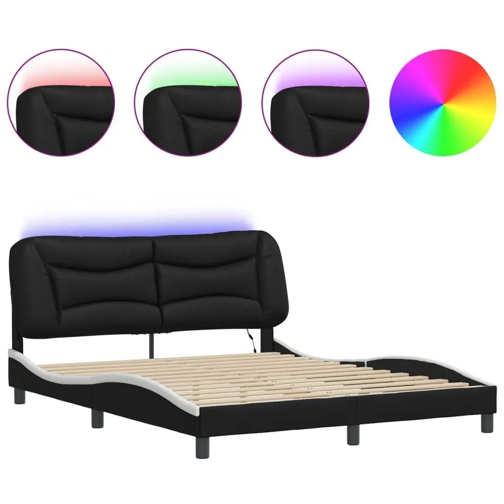 Bed Frame with LED Lights Black and White 152x203 cm