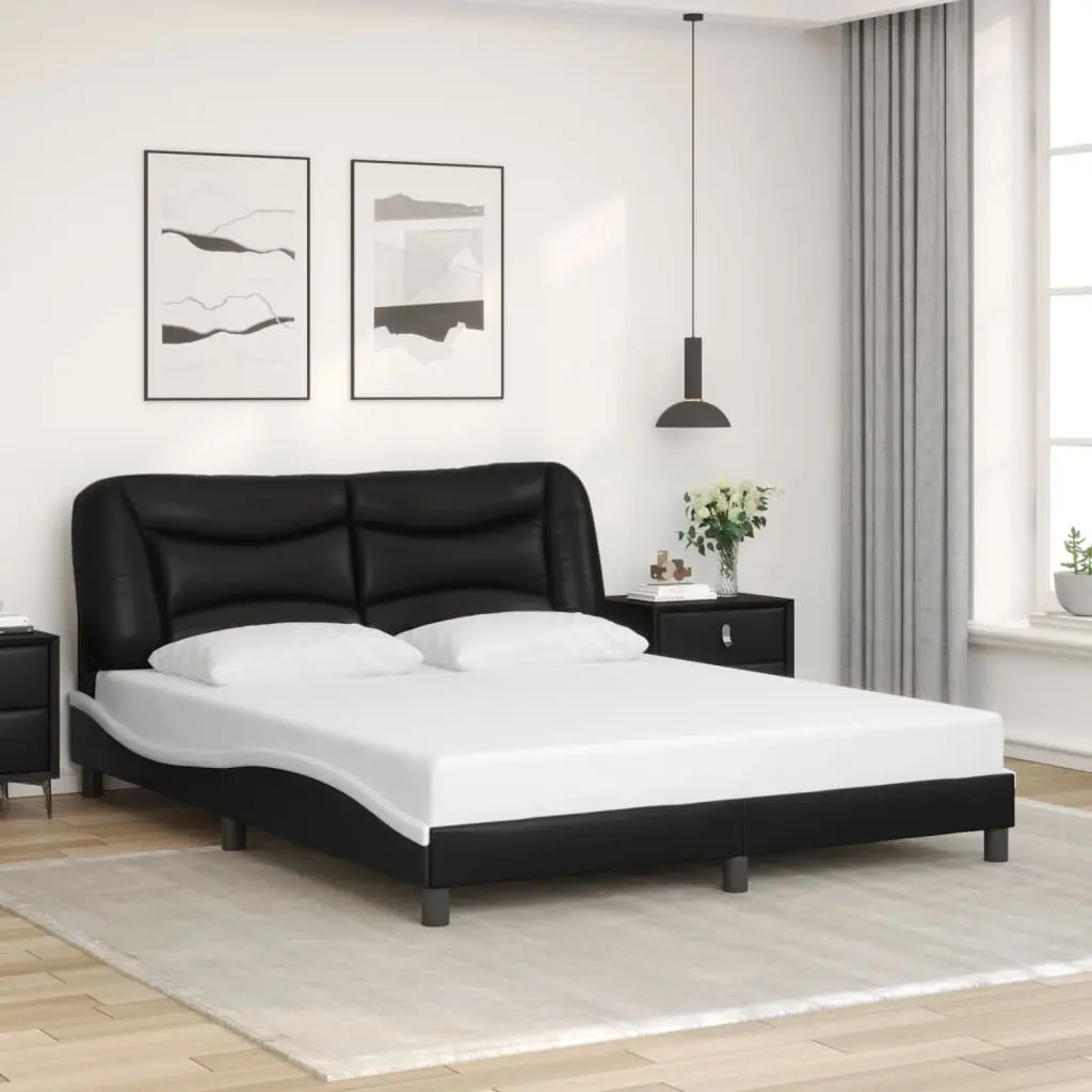 Bed Frame with LED Lights Black and White 152x203 cm