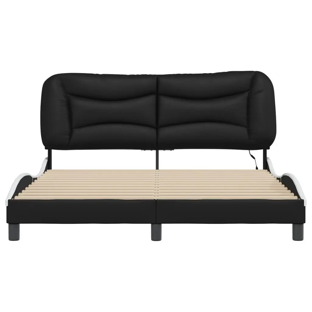 Bed Frame with LED Lights Black and White 152x203 cm