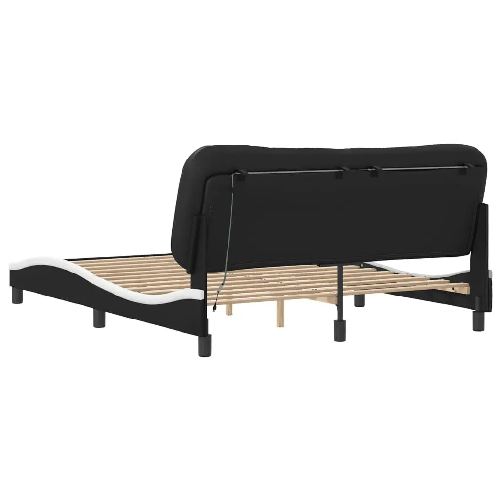 Bed Frame with LED Lights Black and White 152x203 cm