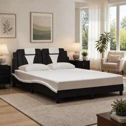 Black and White Bed Frame with LED Lighting 137x190cm