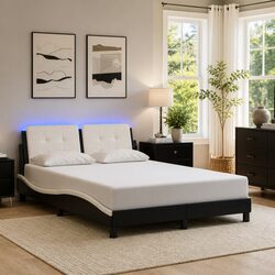 Stylish Bed Frame with LED Lighting in Black & White