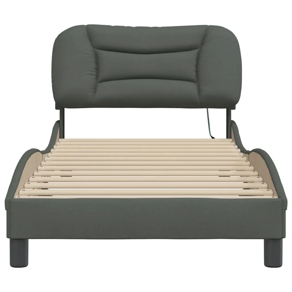 Grey Bed Frame with LED Lighting and Fabric Upholstery