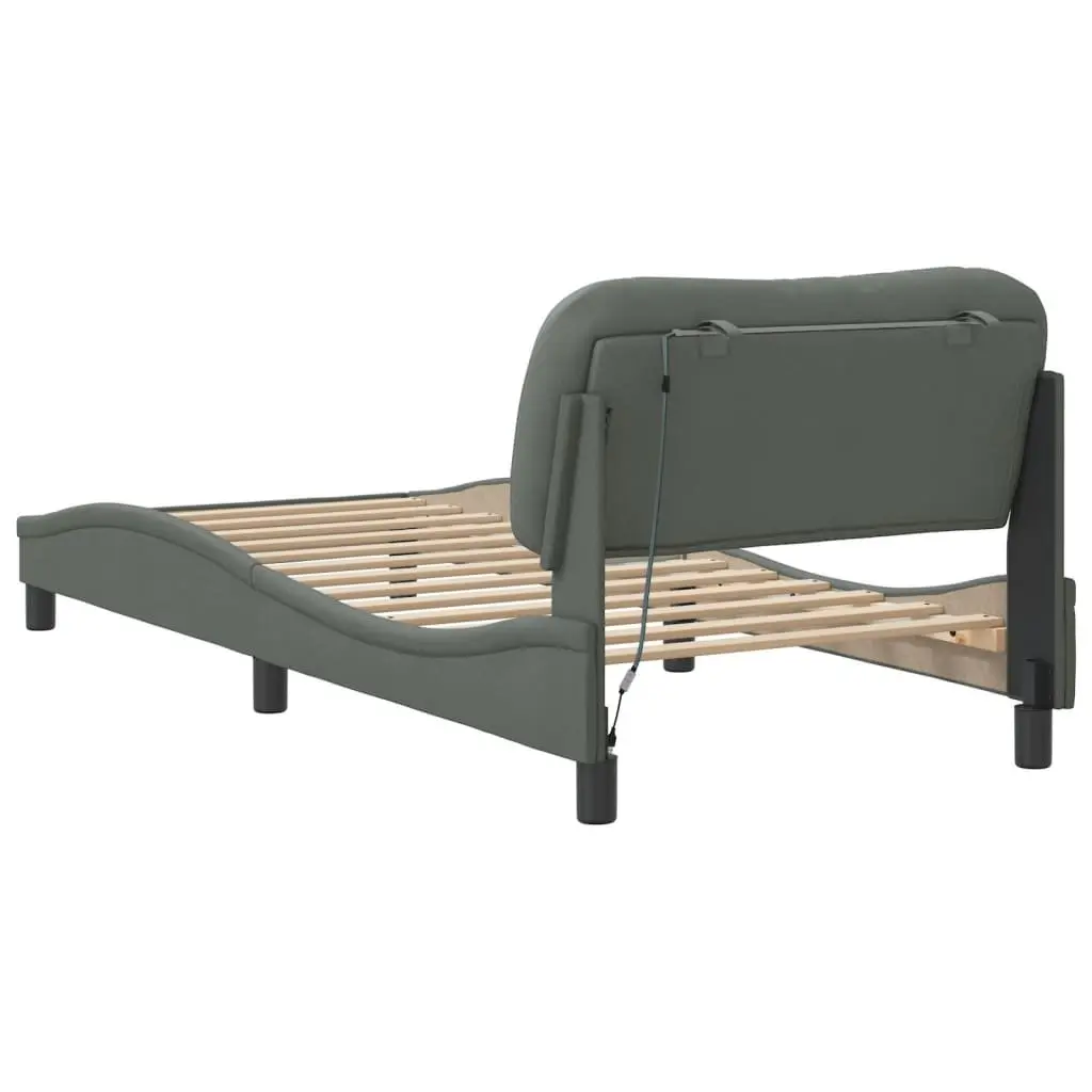 Grey Bed Frame with LED Lighting and Fabric Upholstery