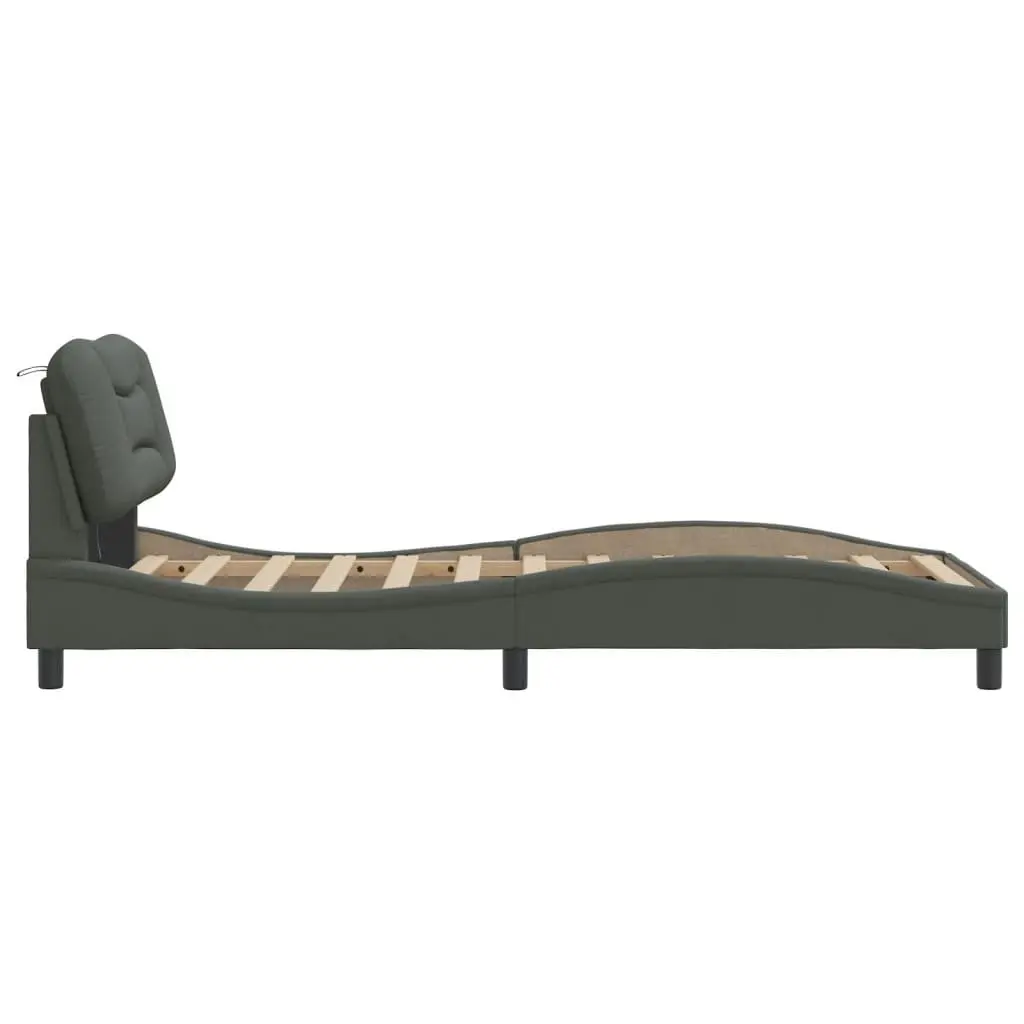 Grey Bed Frame with LED Lighting and Fabric Upholstery