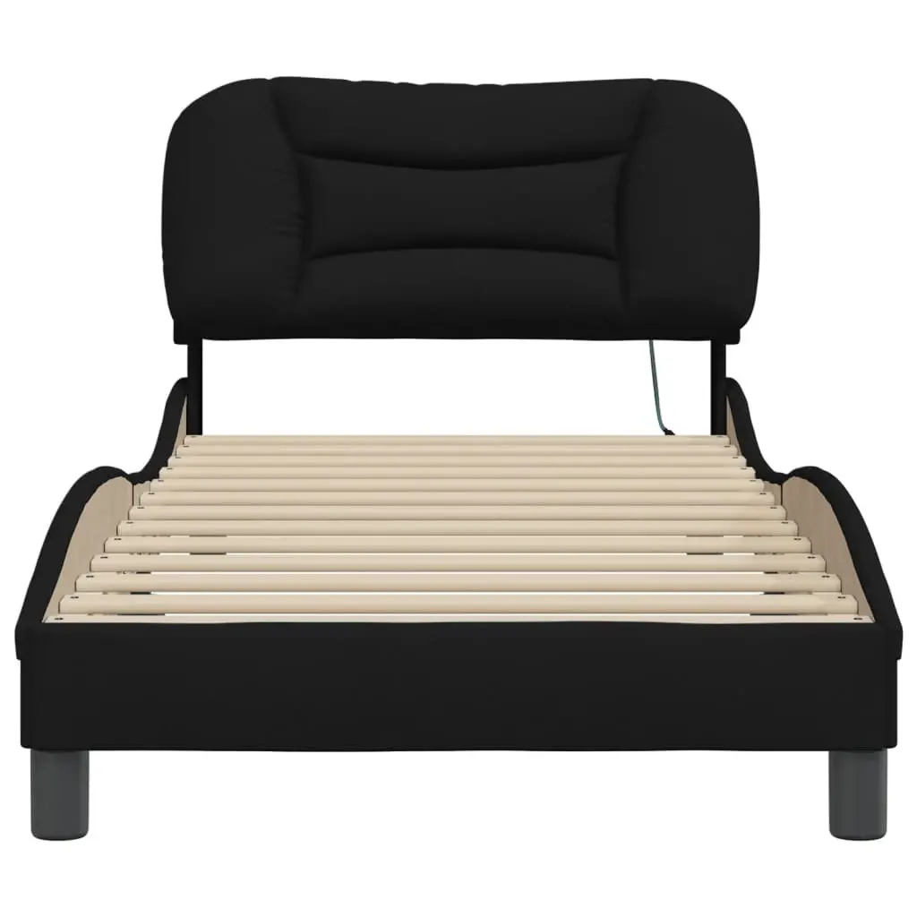 Bed Frame Fabric Black 90x190 cm Slatted Base LED Lights