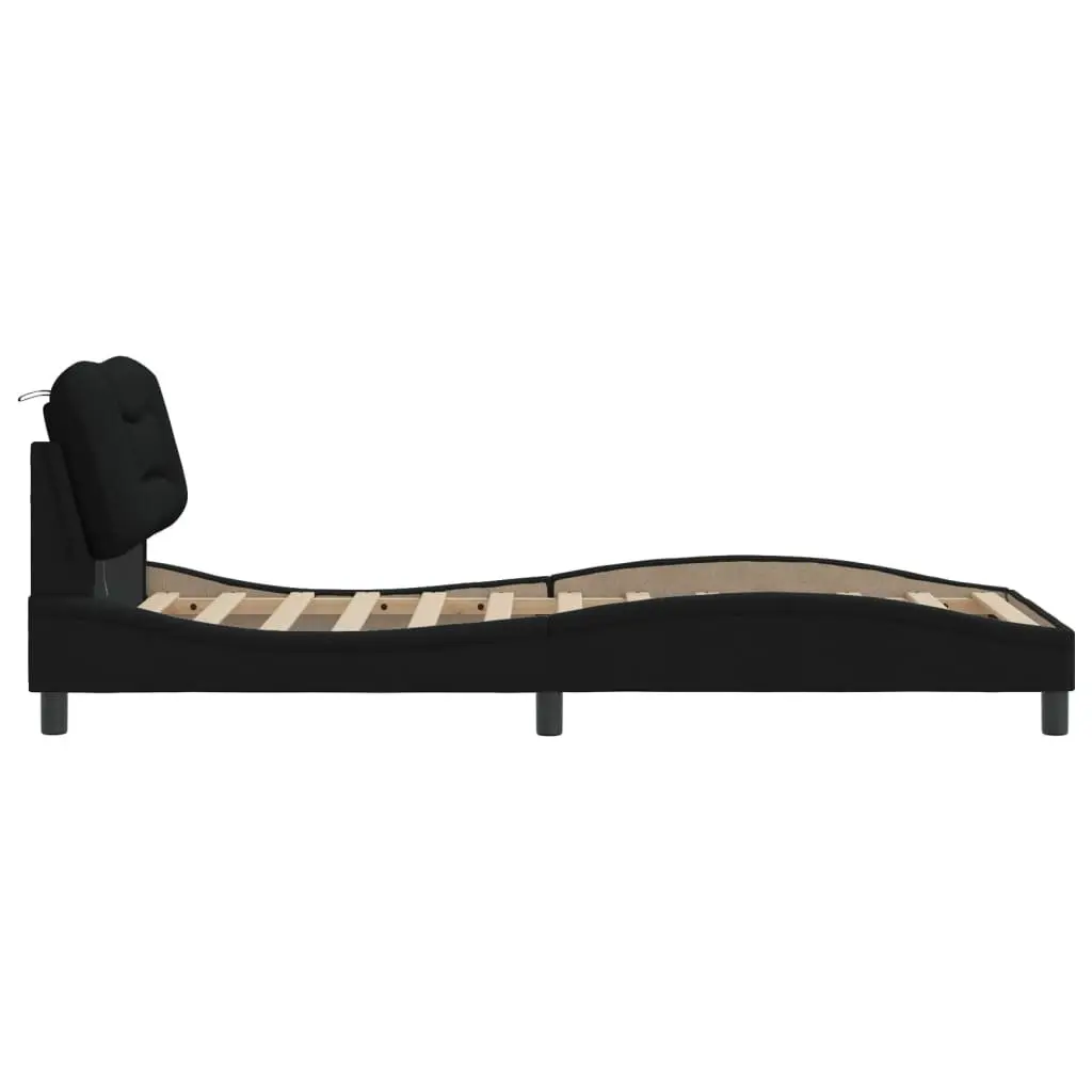 Bed Frame Fabric Black 90x190 cm Slatted Base LED Lights