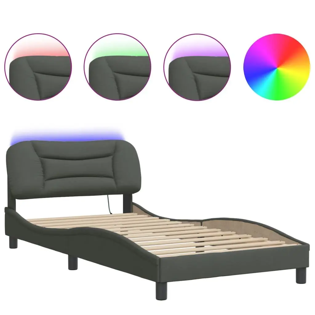 King Single Bed Frame with LED Lights in Grey