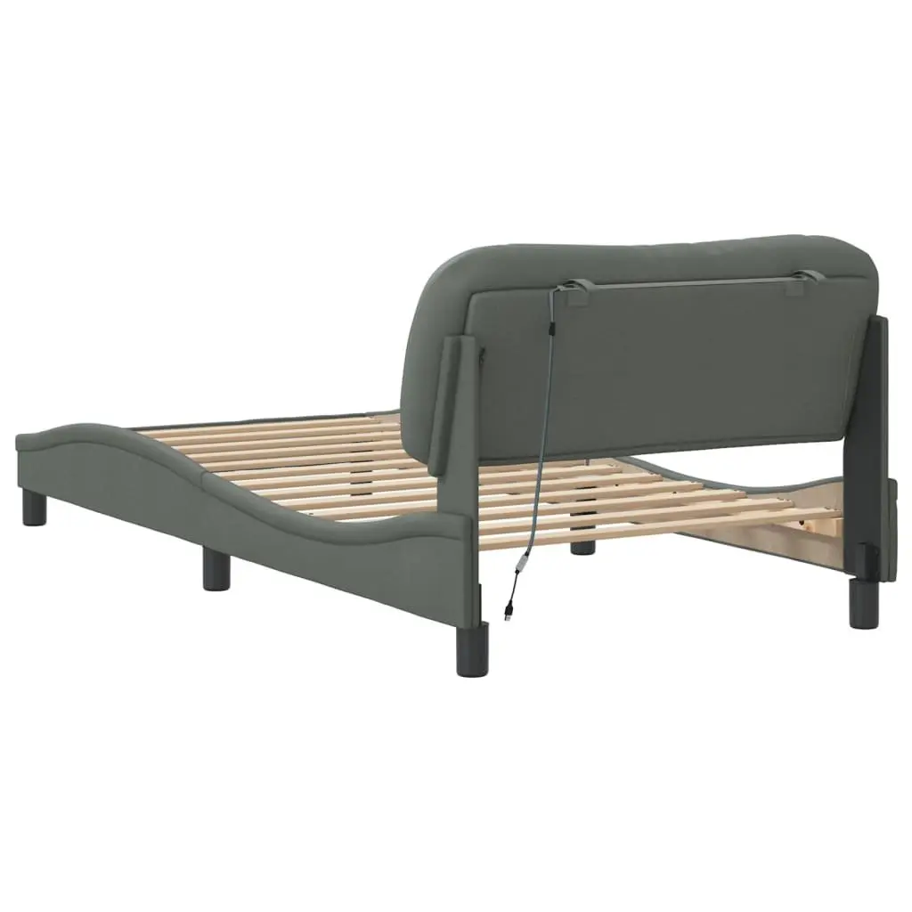 King Single Bed Frame with LED Lights in Grey