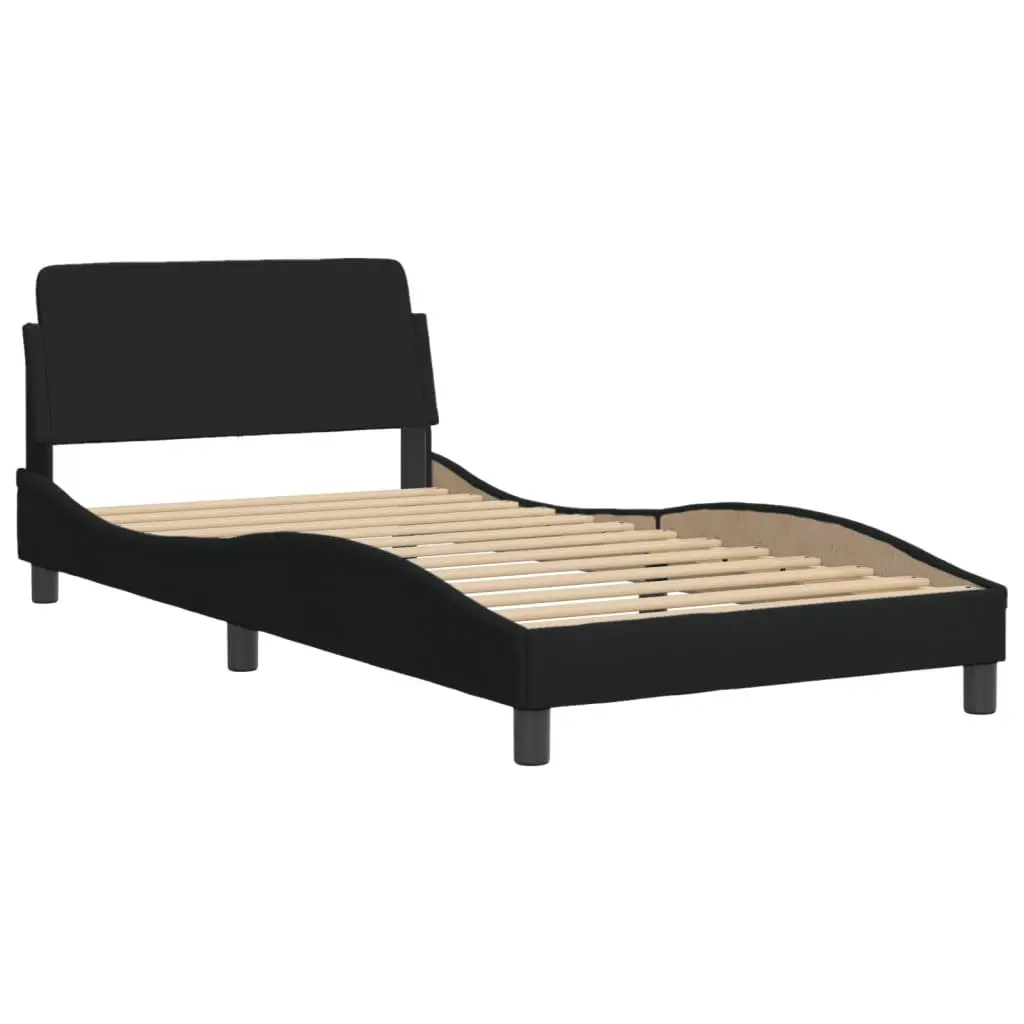 King Single Bed Frame with LED Lights Waved Design Black Fabric Headboard