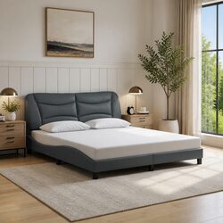 Queen Bed Frame with Grey Fabric Headboard and LED Lights