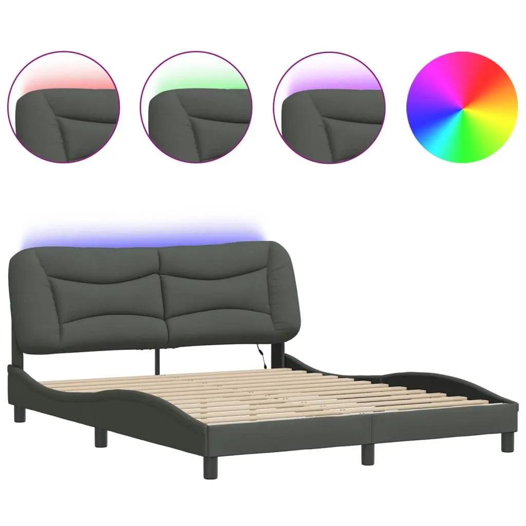 Queen Bed Frame with Grey Fabric Headboard and LED Lights