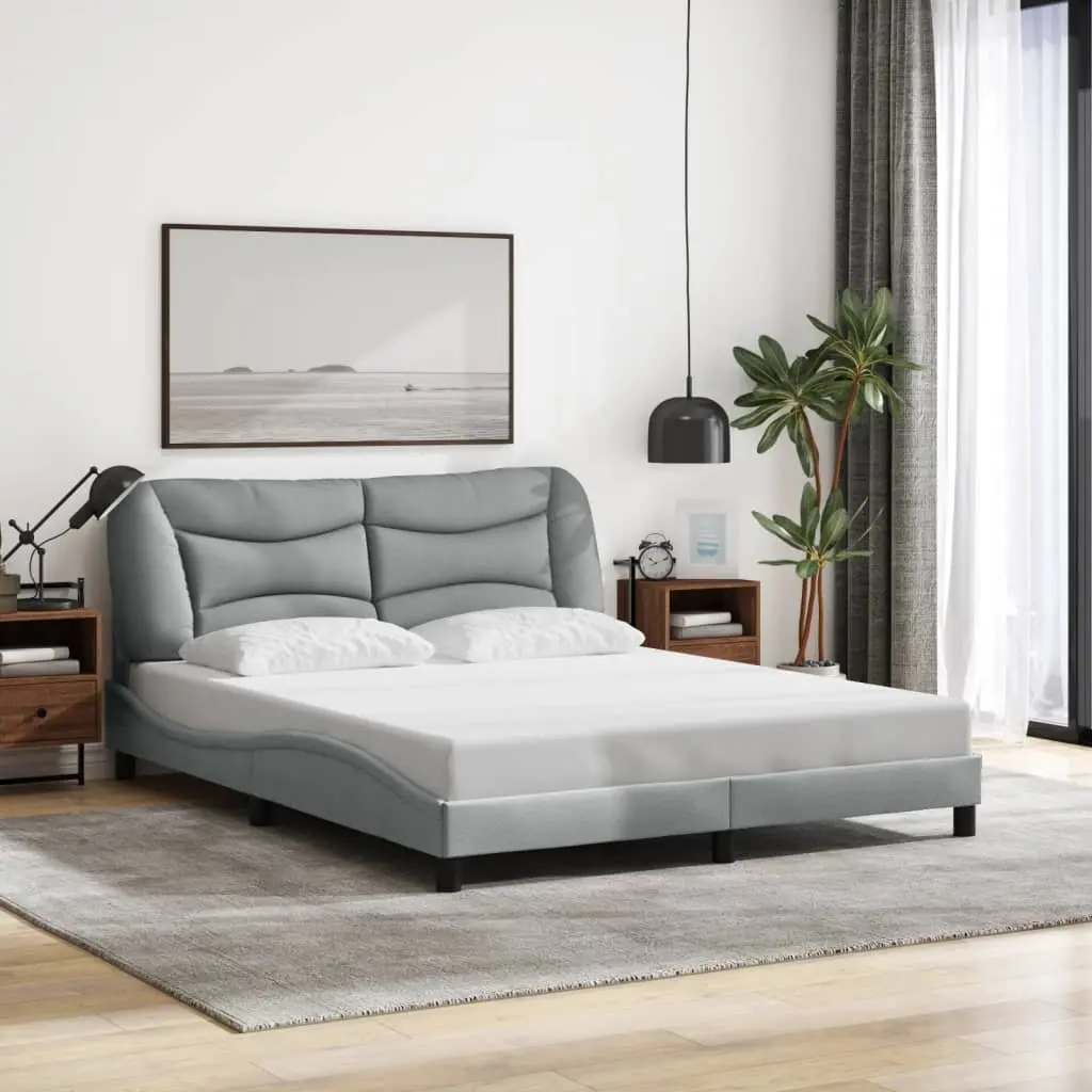 Queen Bed Frame with Grey Fabric Headboard and LED Lights