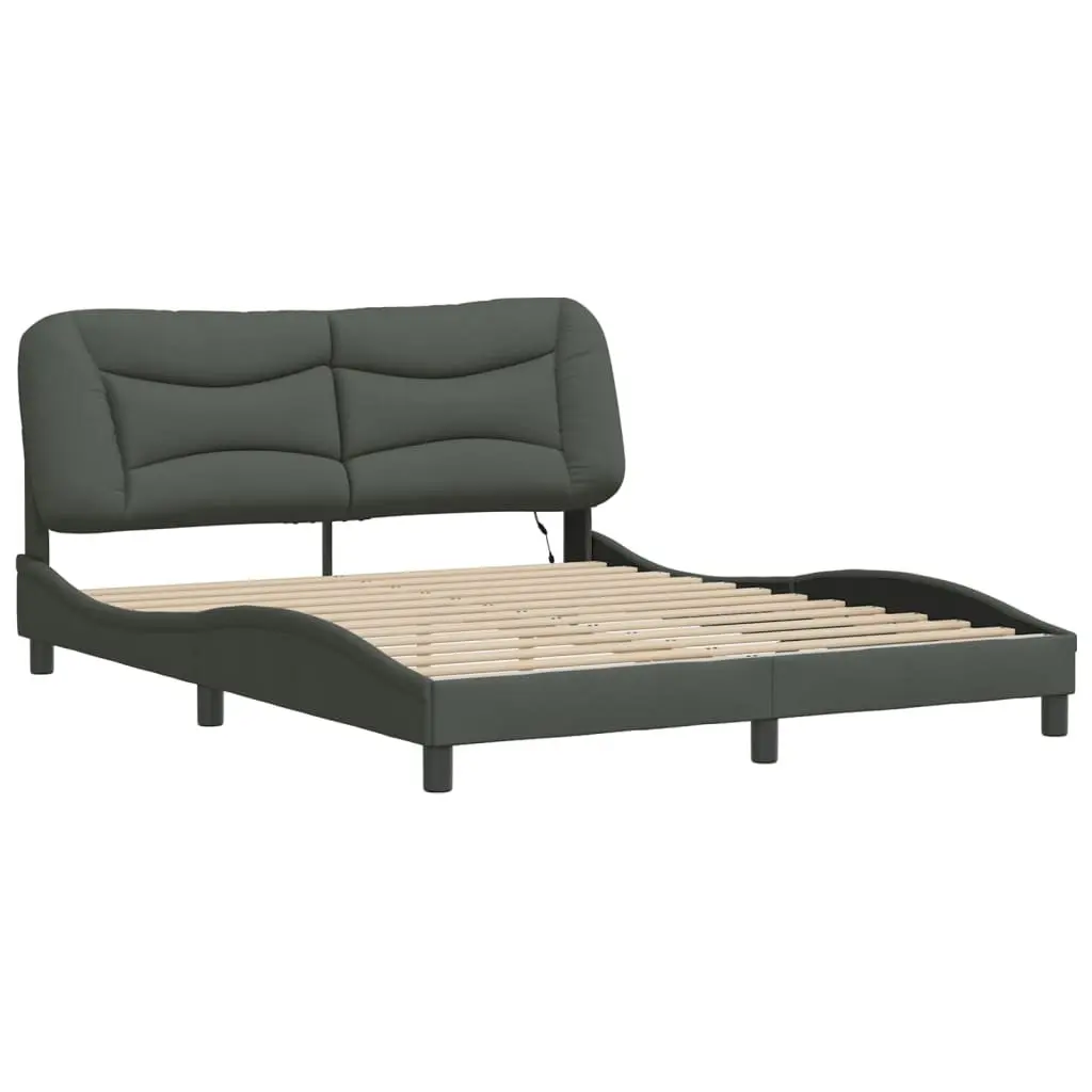Queen Bed Frame with Grey Fabric Headboard and LED Lights