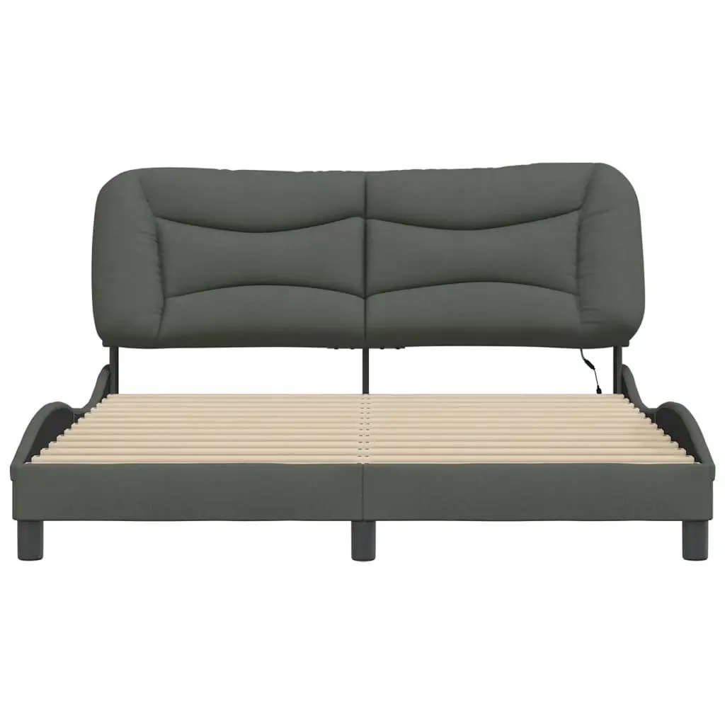 Queen Bed Frame with Grey Fabric Headboard and LED Lights