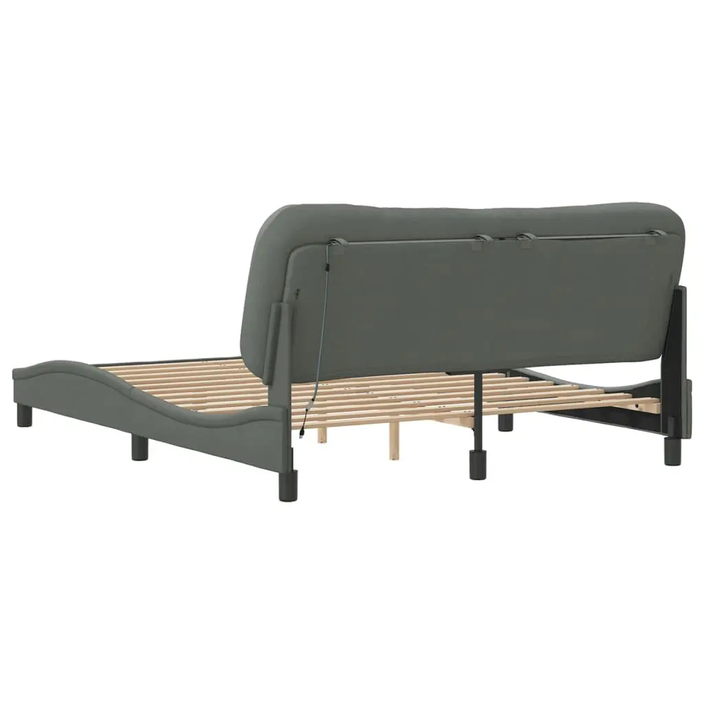 Queen Bed Frame with Grey Fabric Headboard and LED Lights