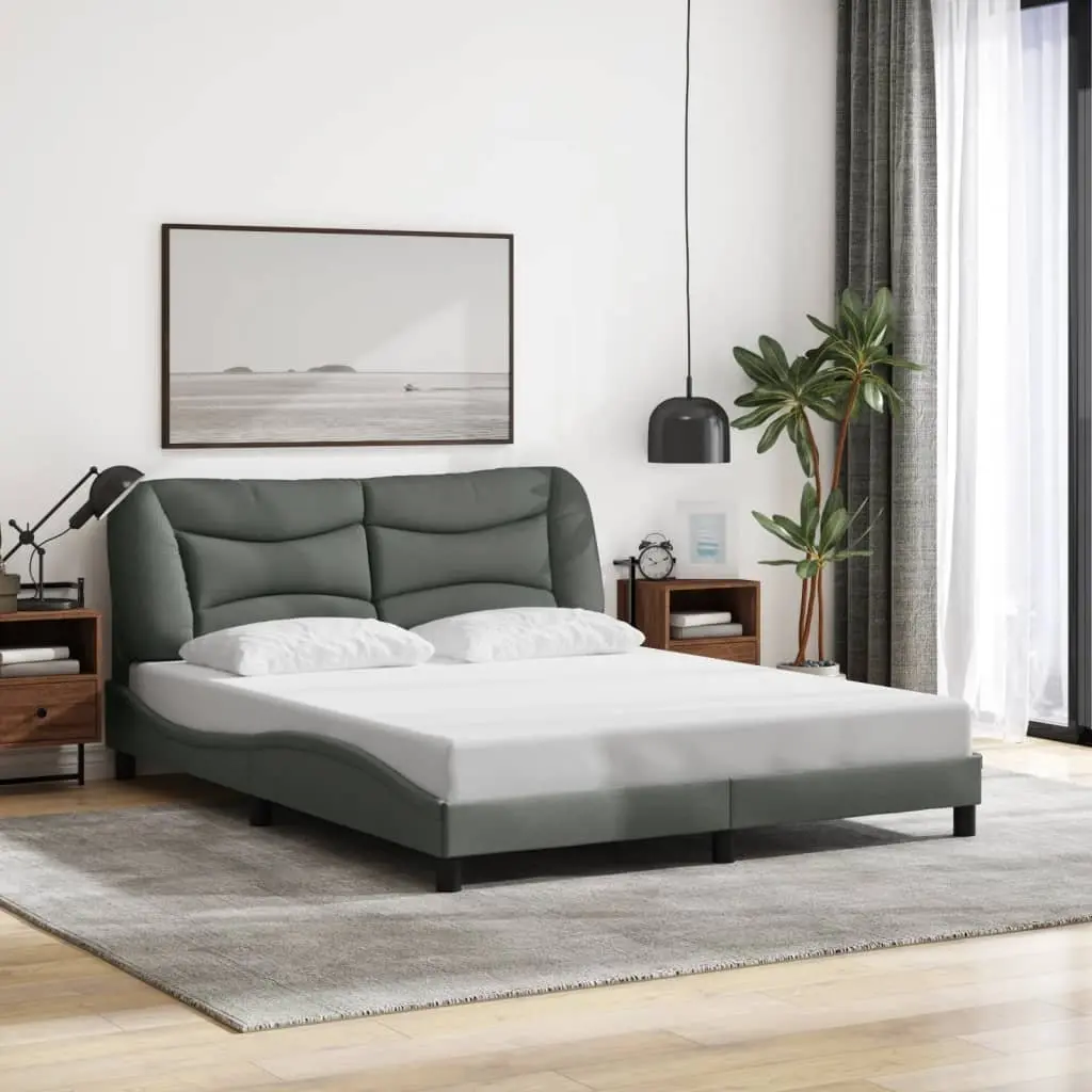 Queen Bed Frame Black Fabric 152x203 cm with LED Lights