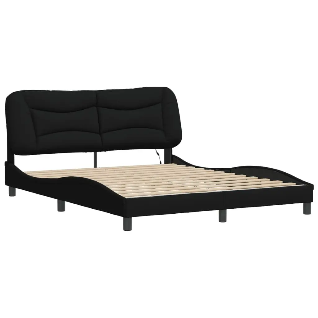 Queen Bed Frame Black Fabric 152x203 cm with LED Lights