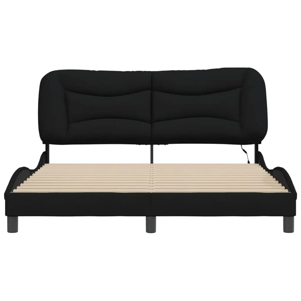 Queen Bed Frame Black Fabric 152x203 cm with LED Lights