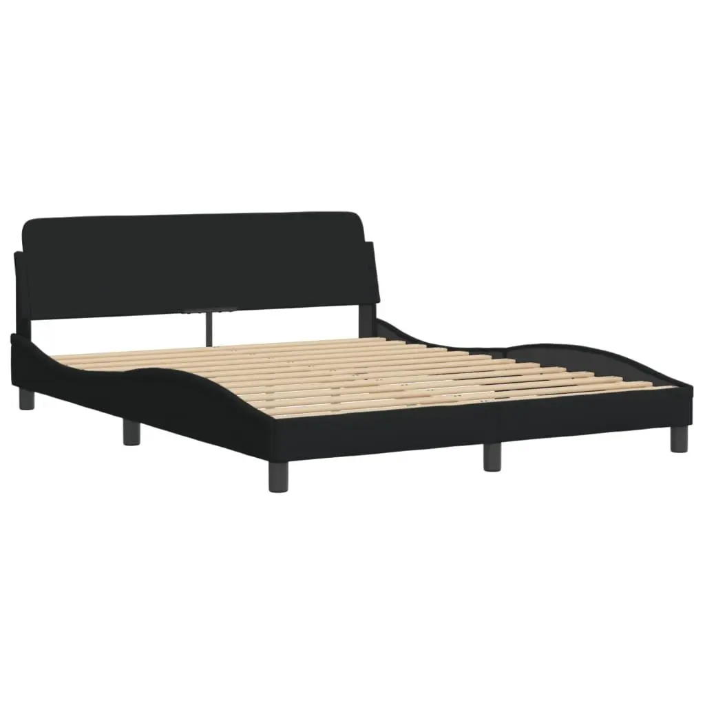 Queen Bed Frame Black Fabric 152x203 cm with LED Lights