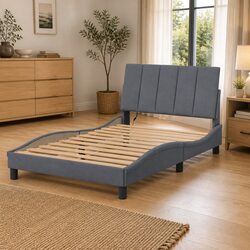 Premium Grey Velvet Bed Frame with LED Lights 90x190 cm
