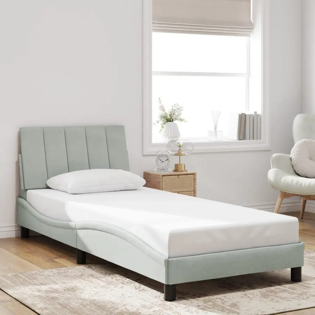 Grey Velvet Bed Frame with LED Lights 90x190 cm