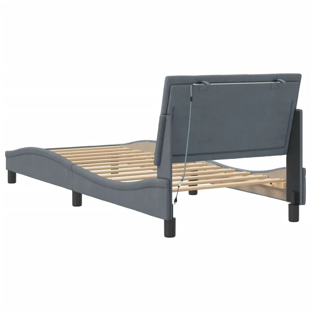 Grey Velvet Bed Frame with LED Lights 90x190 cm