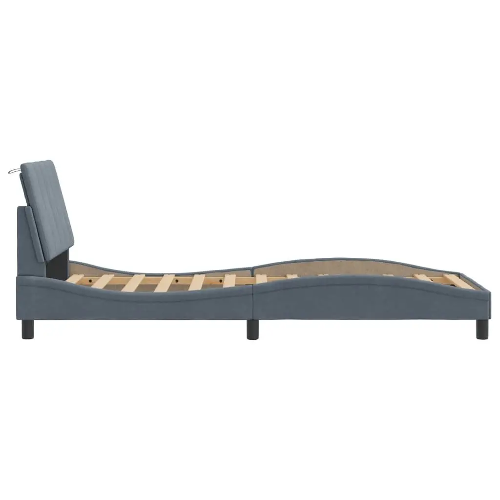 Grey Velvet Bed Frame with LED Lights 90x190 cm