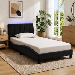 Black Velvet King Single Bed Frame with LED Lights