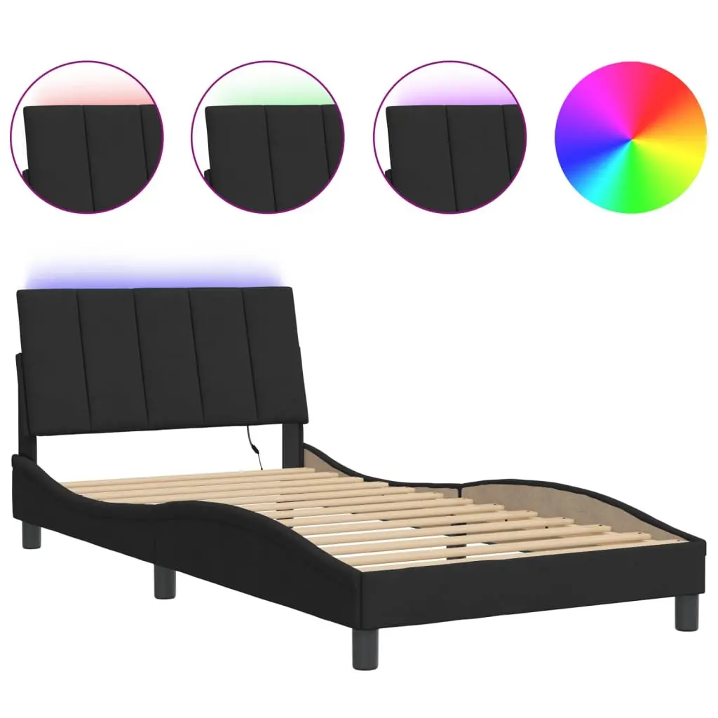 Black Velvet King Single Bed Frame with LED Lights