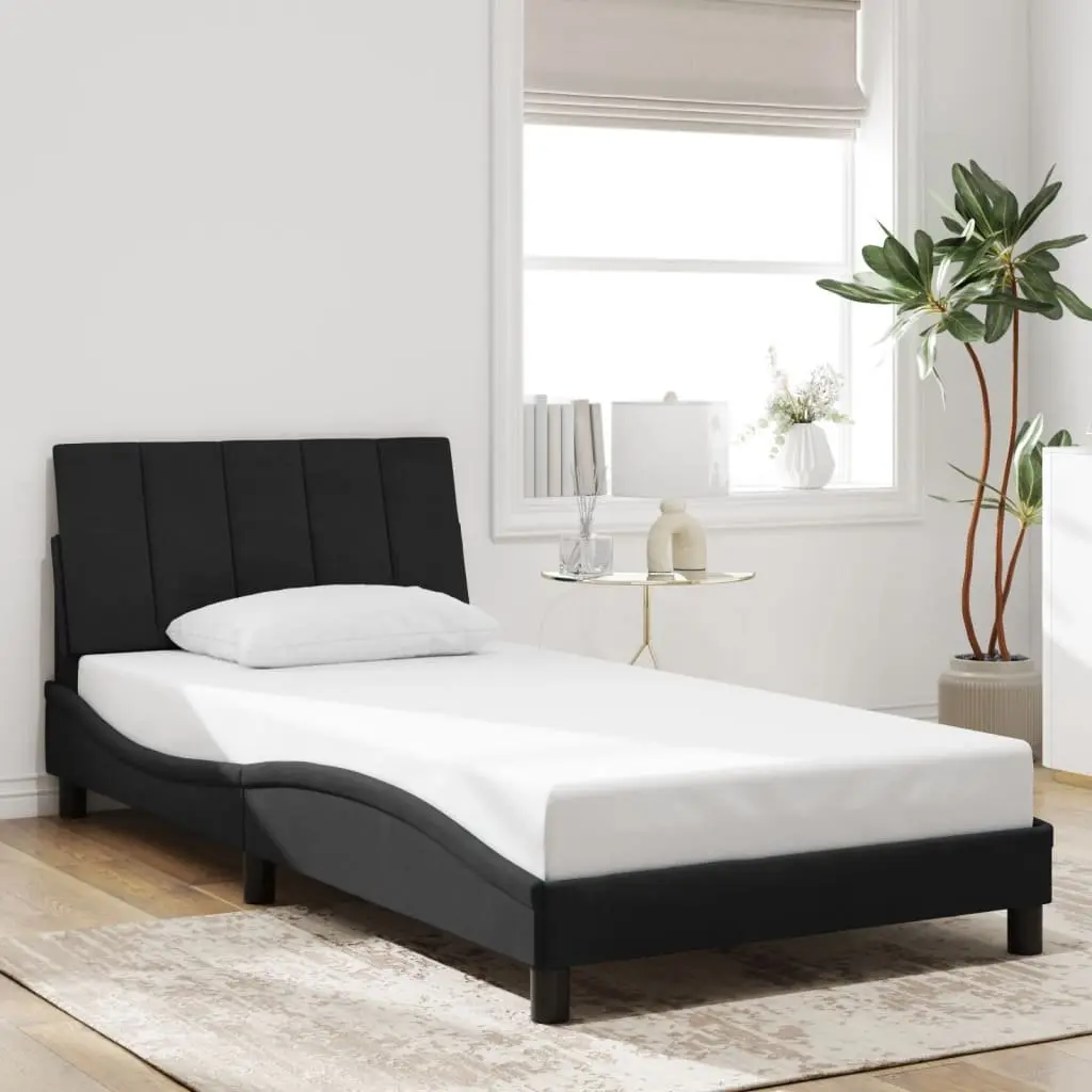 Black Velvet King Single Bed Frame with LED Lights