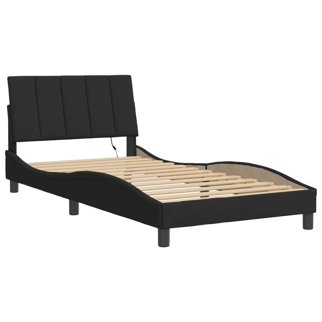 Black Velvet King Single Bed Frame with LED Lights