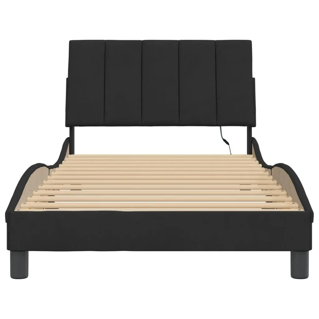 Black Velvet King Single Bed Frame with LED Lights
