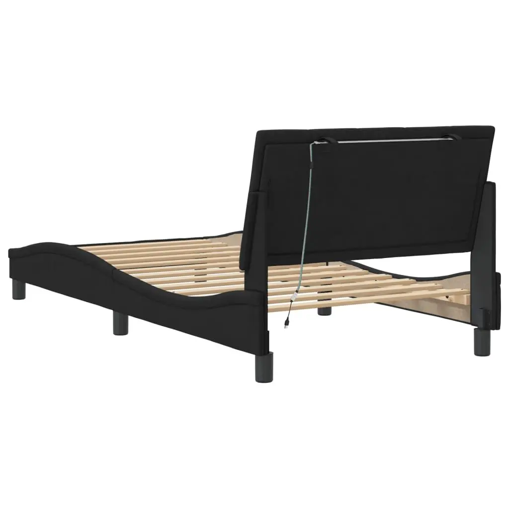 Black Velvet King Single Bed Frame with LED Lights