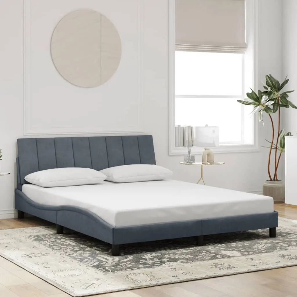 Grey Velvet Queen Bed Frame with LED Headboard