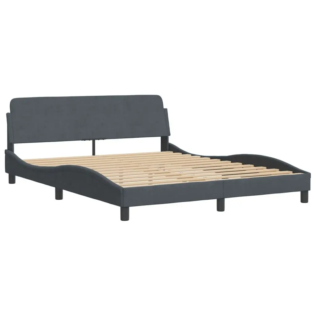 Grey Velvet Queen Bed Frame with LED Headboard