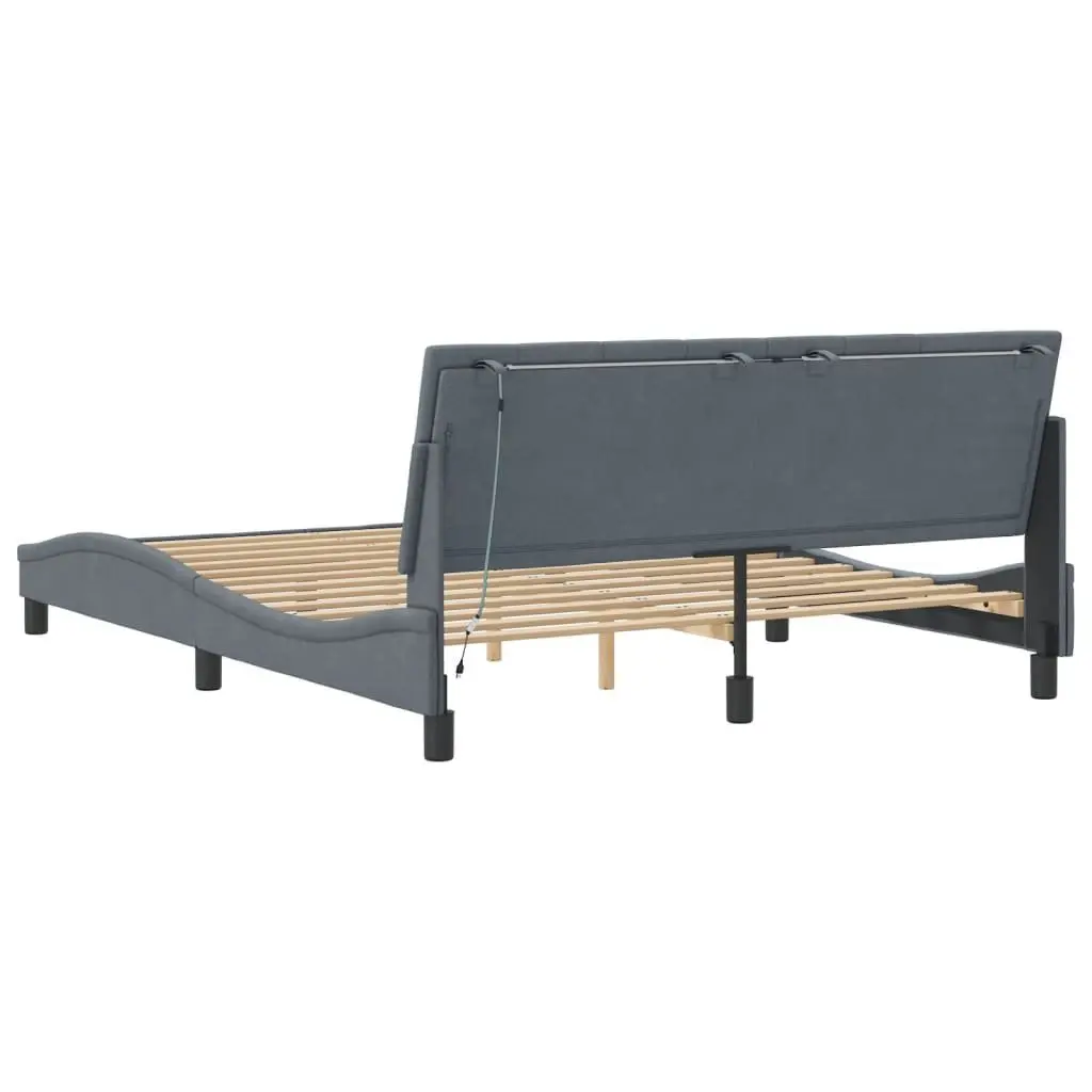 Grey Velvet Queen Bed Frame with LED Headboard