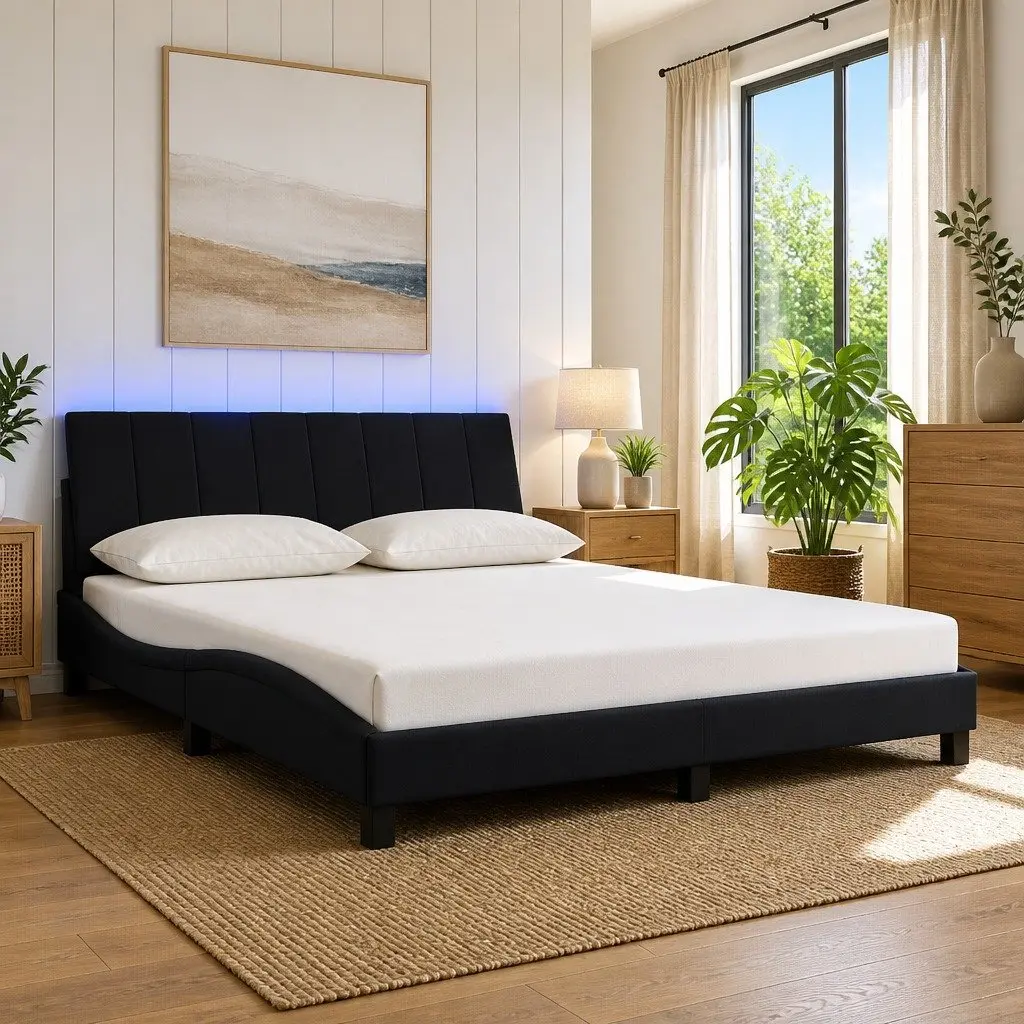 Queen Bed Frame Velvet 152x203 cm Black with LED Lights