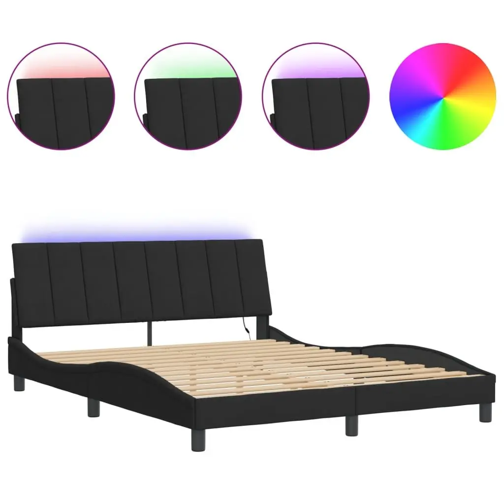 Queen Bed Frame Velvet 152x203 cm Black with LED Lights