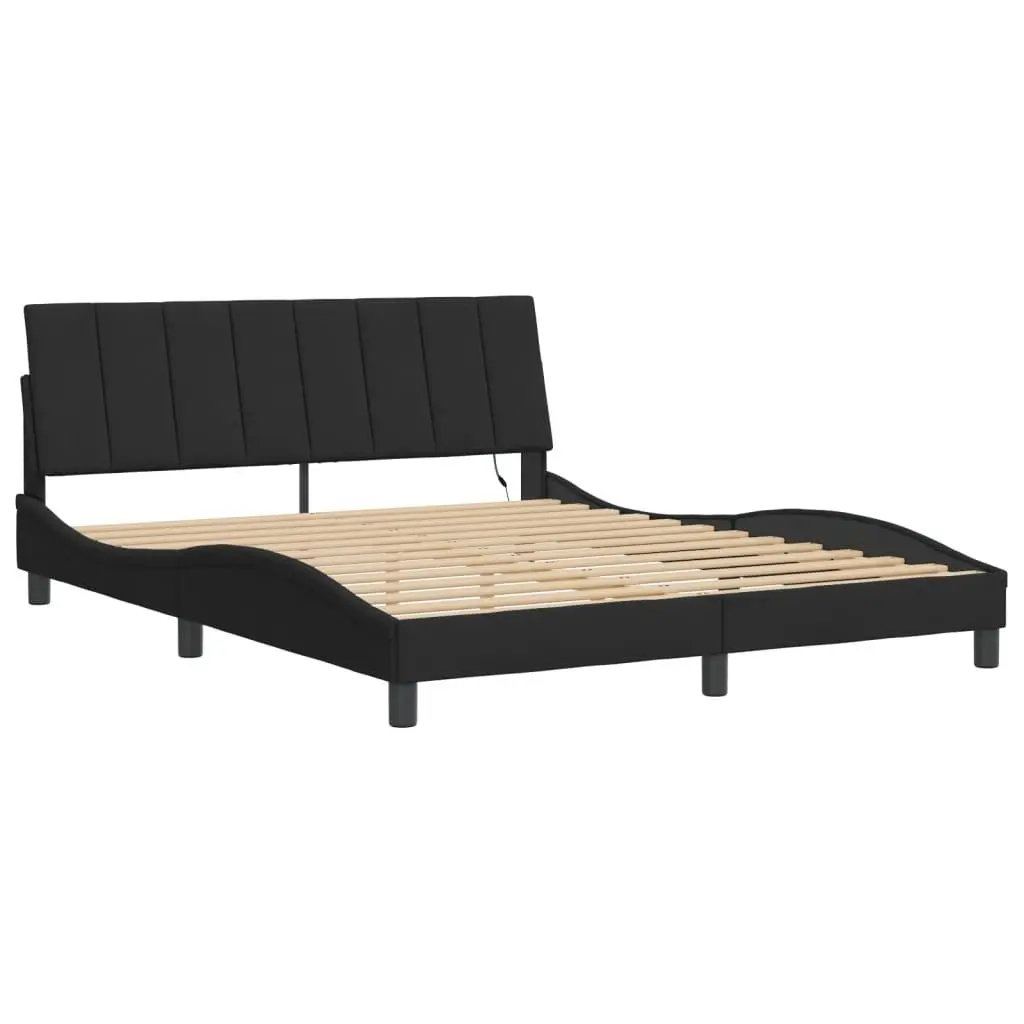 Queen Bed Frame Velvet 152x203 cm Black with LED Lights