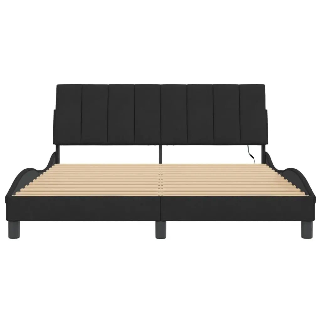 Queen Bed Frame Velvet 152x203 cm Black with LED Lights