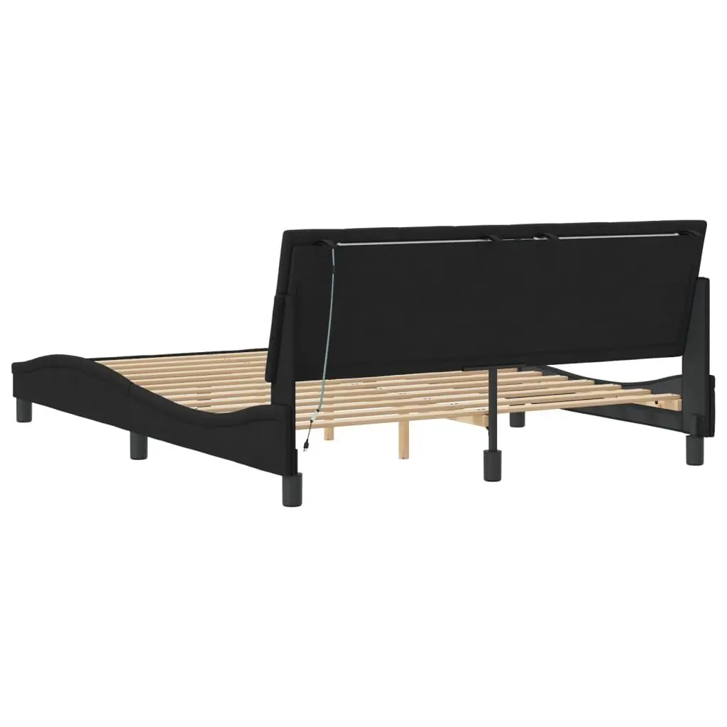 Queen Bed Frame Velvet 152x203 cm Black with LED Lights