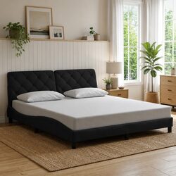 Stylish Bed Frame with LED Lights and Velvet Headboard