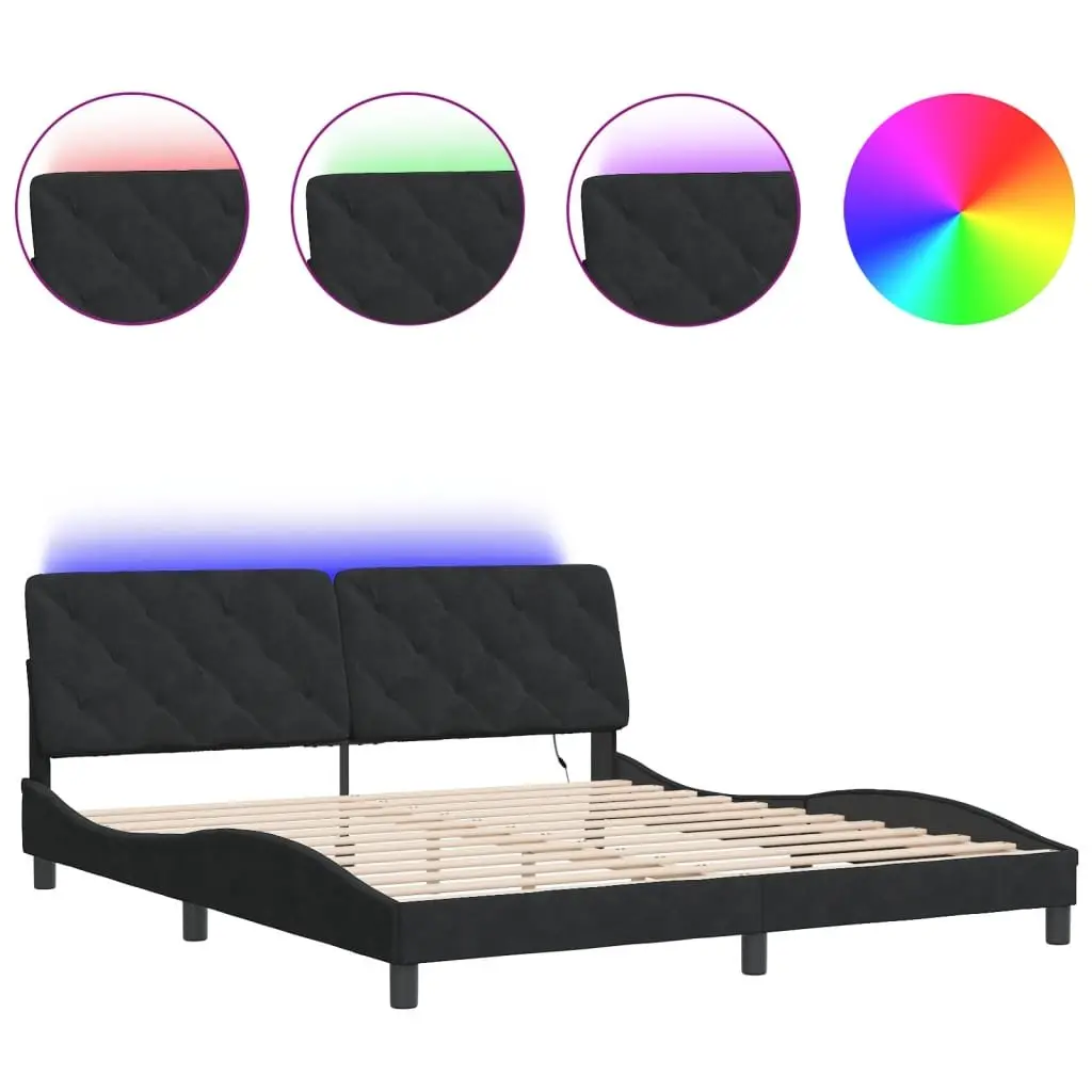 Bed Frame with LED Lights and Velvet Headboard
